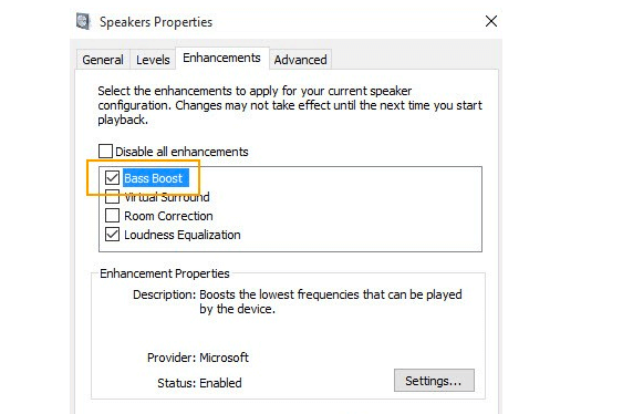 no bass boost option windows 10